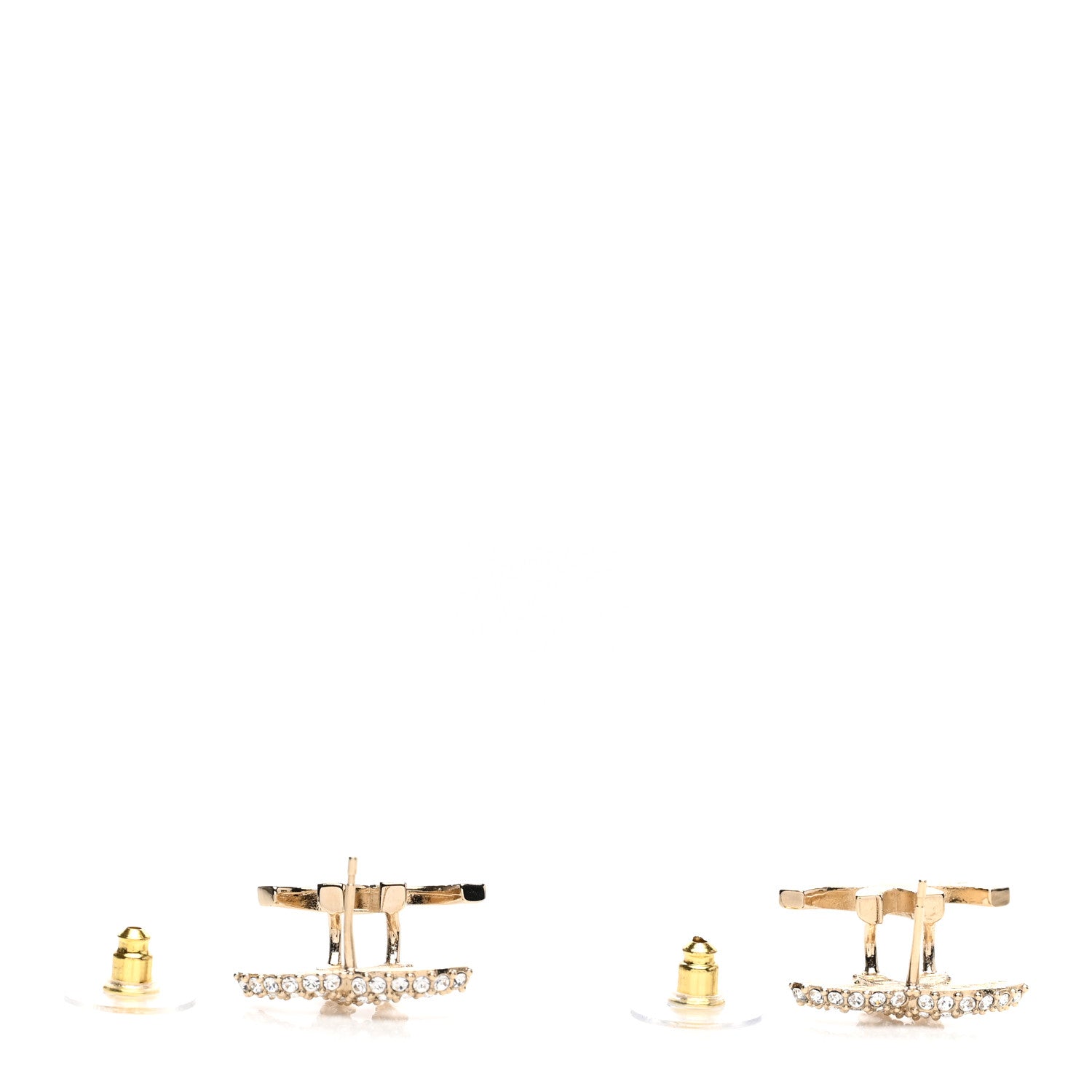 Chanel Metal Crystal Bead CC Earrings Gold 3 of 3
