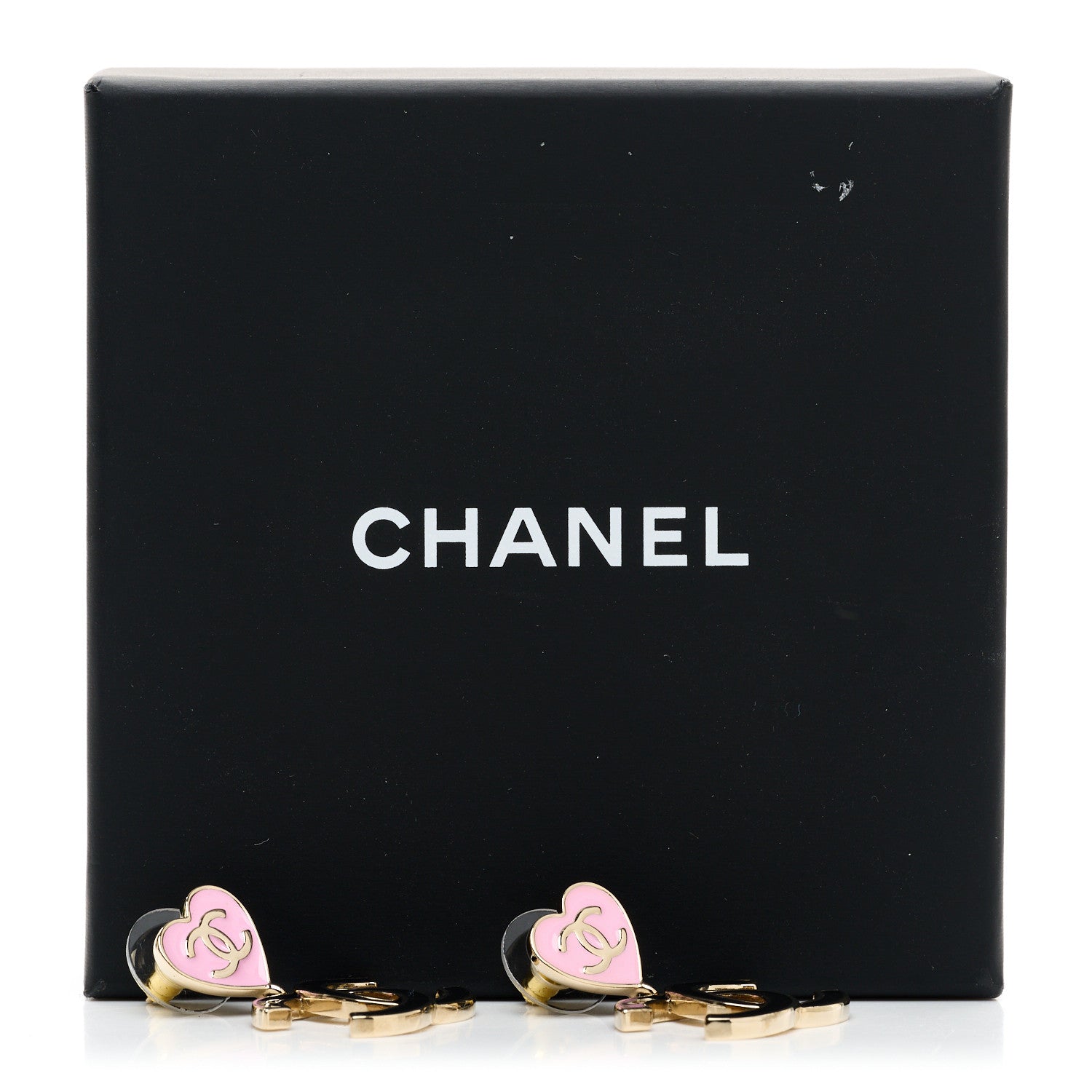 Chanel Metal Enamel CC Heart Drop Earrings Gold Black Pink 5 of 5