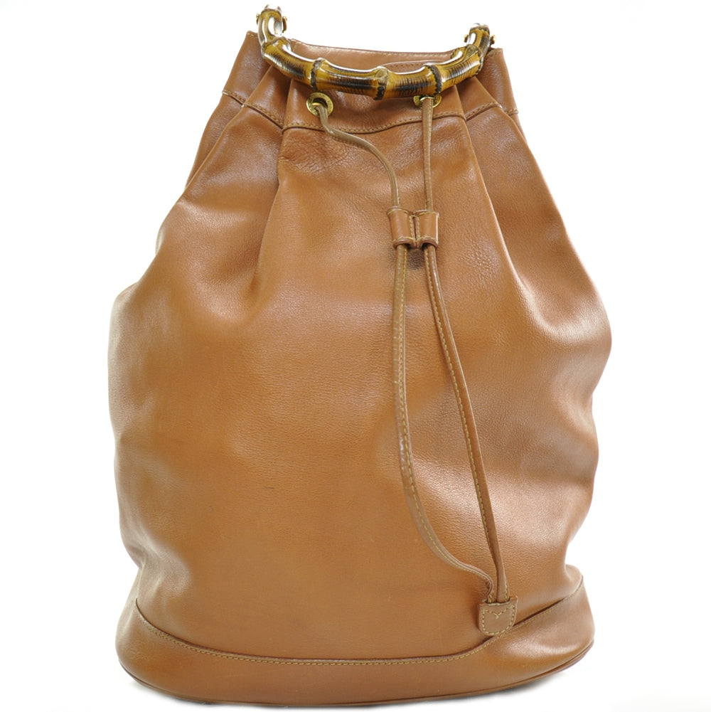 Gucci Leather XL Bamboo Drawstring Sling Backpack 1 of 9