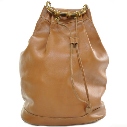 Gucci Leather XL Bamboo Drawstring Sling Backpack 1 of 9