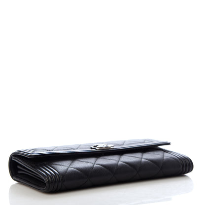 Chanel Calfskin Quilted Large Boy Gusset Flap Wallet Black 4 of 8