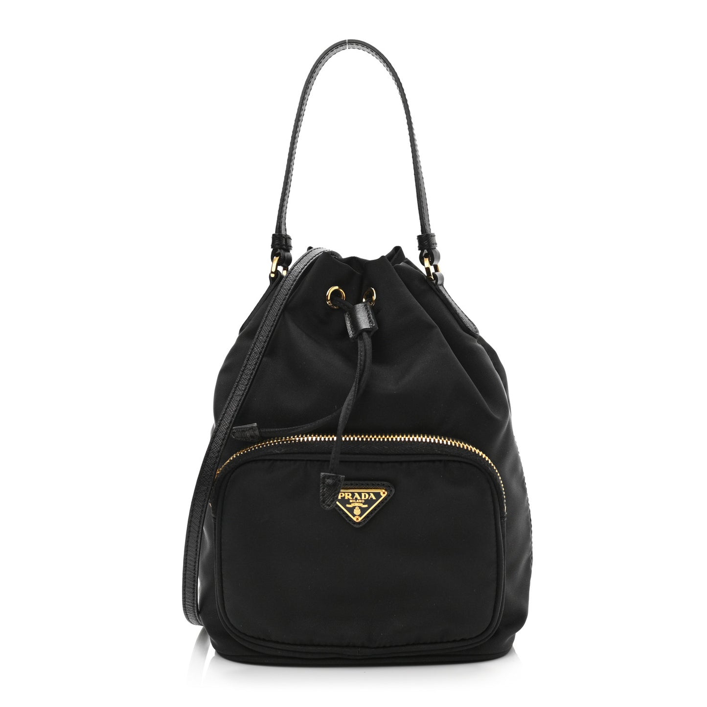 Saffiano Tessuto Nylon Mini Bucket Crossbody Bag Black