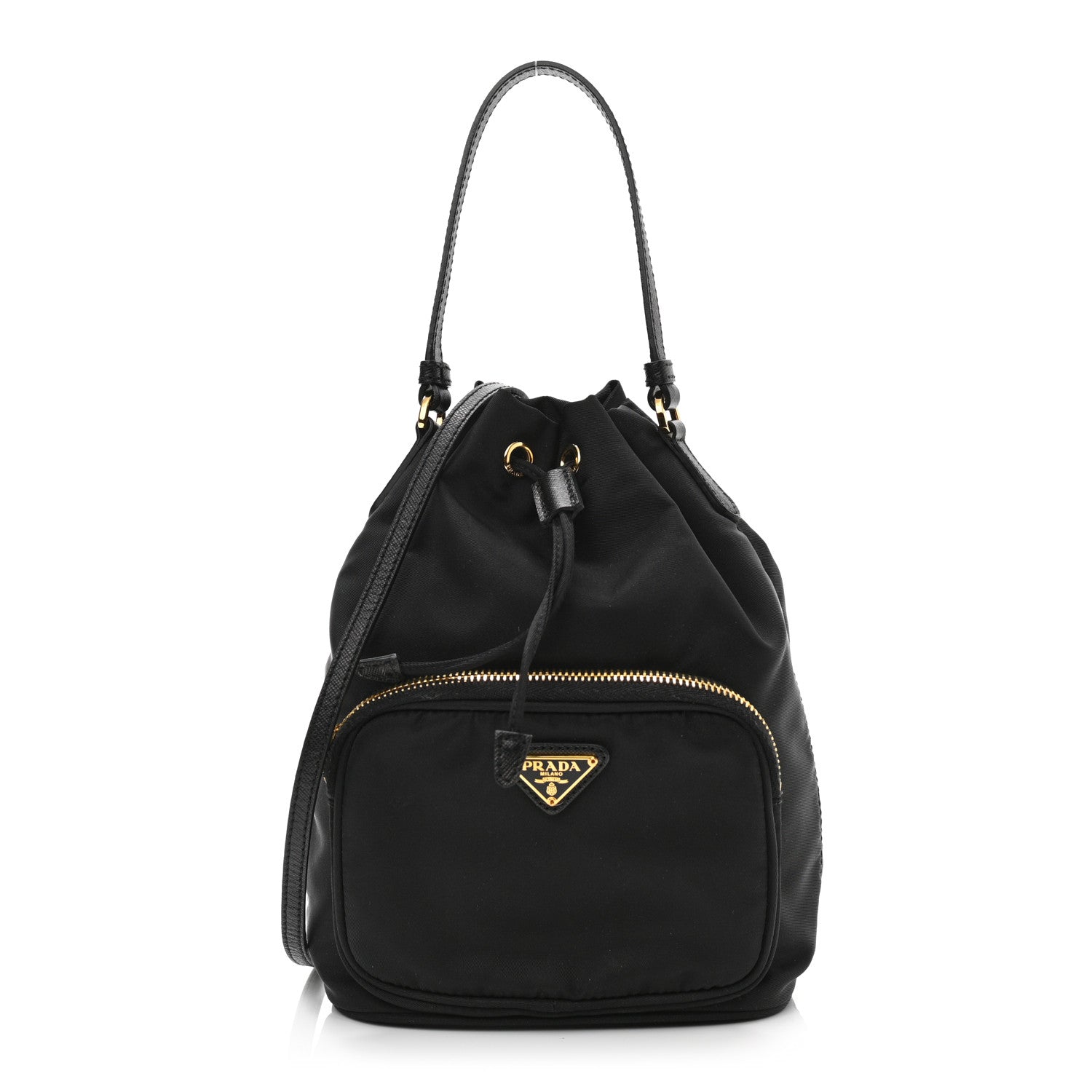Prada Saffiano Tessuto Nylon Mini Bucket Crossbody Bag Black 1 of 12