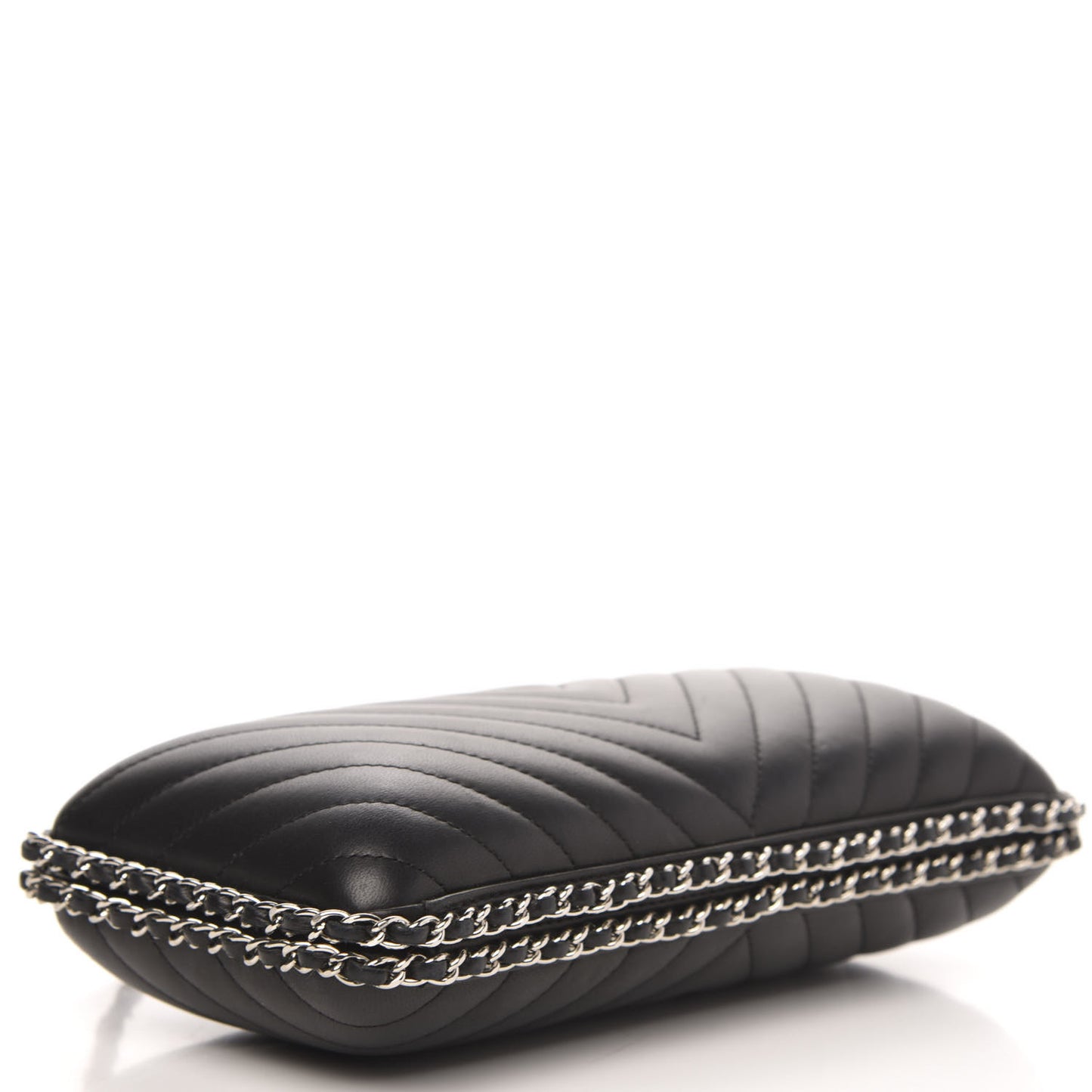 Lambskin Chevron Quilted Chain Around Clutch Black
