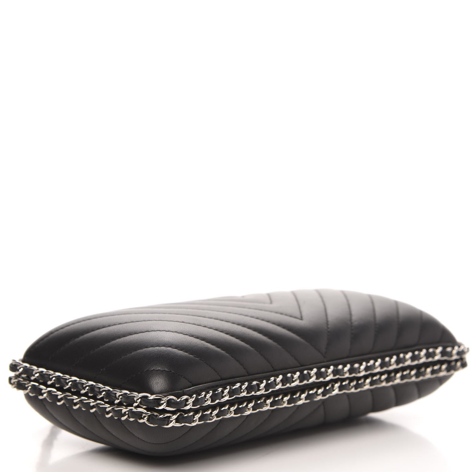 Chanel Lambskin Chevron Quilted Chain Around Clutch Black 4 of 10