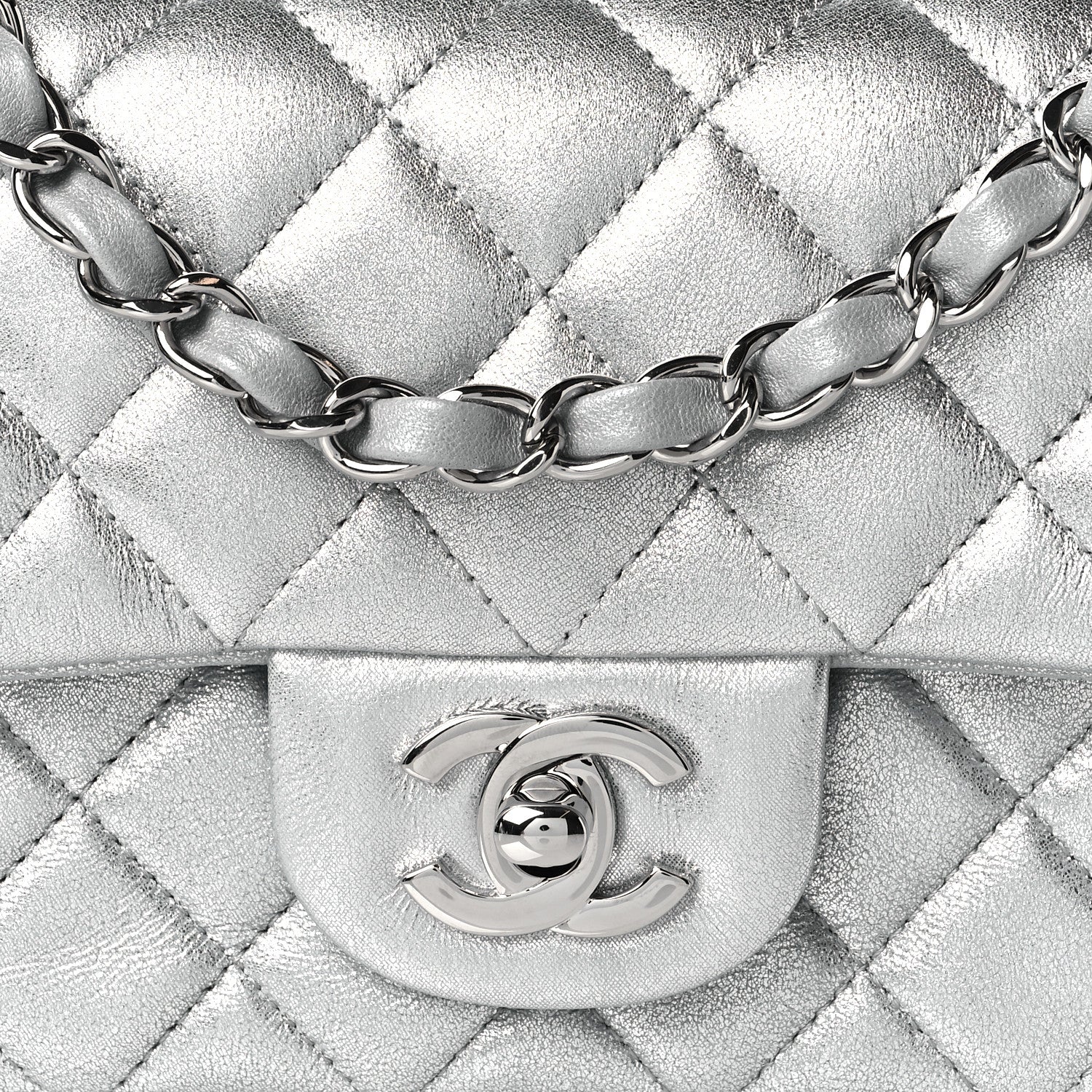 Chanel Metallic Lambskin Quilted Mini Rectangular Flap Silver 8 of 11