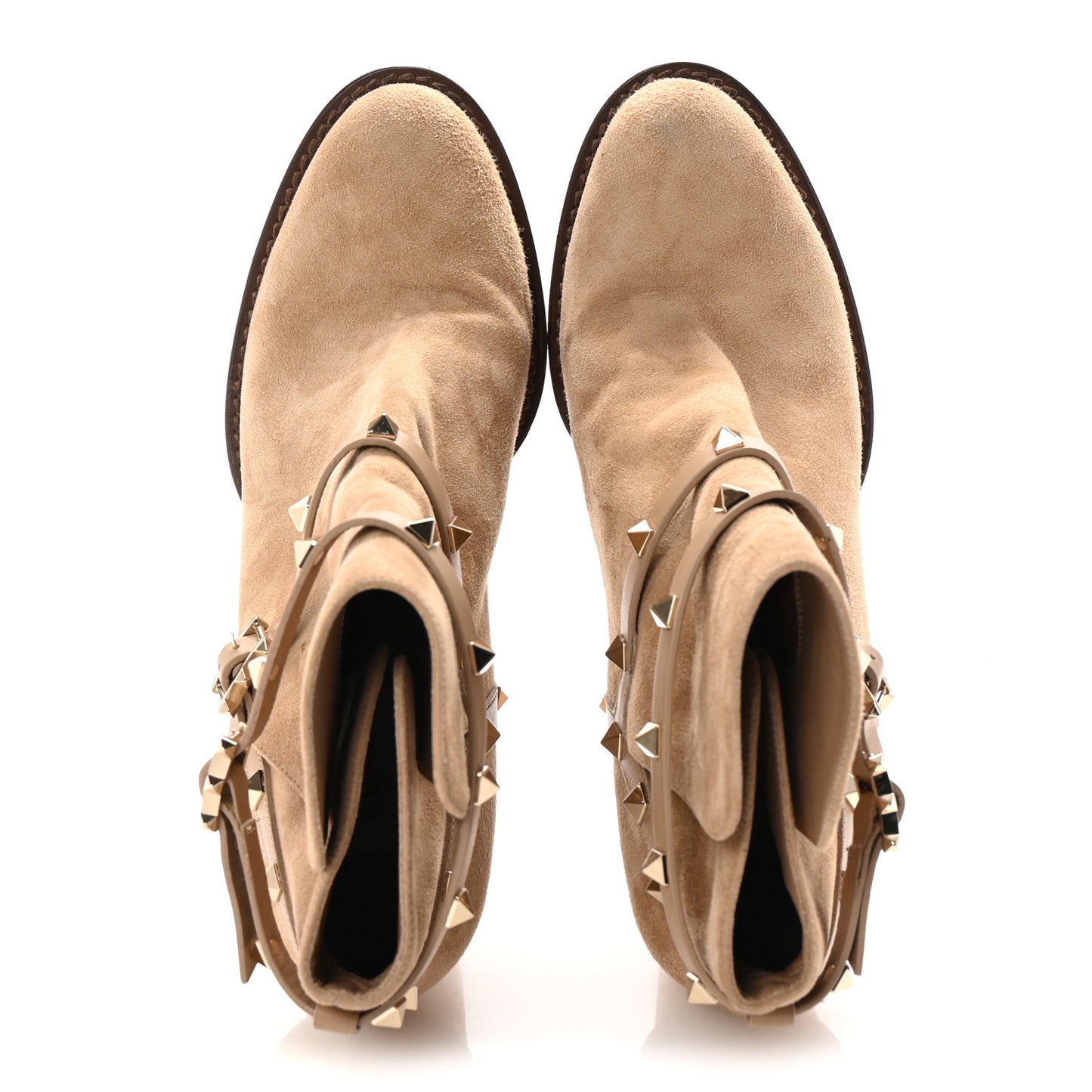 Suede Rockstud Double Buckle 100mm Block Heel Ankle Boots 41