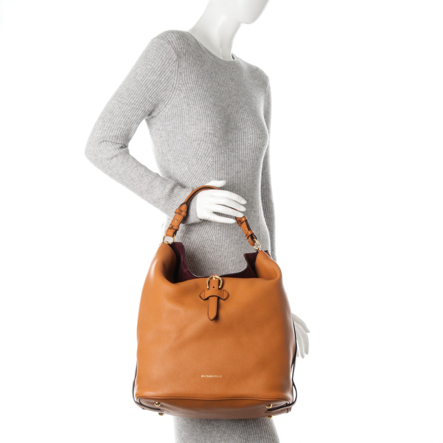 Burberry Grainy Calfskin Medium Sycamore Hobo Saddle Brown 2 of 8