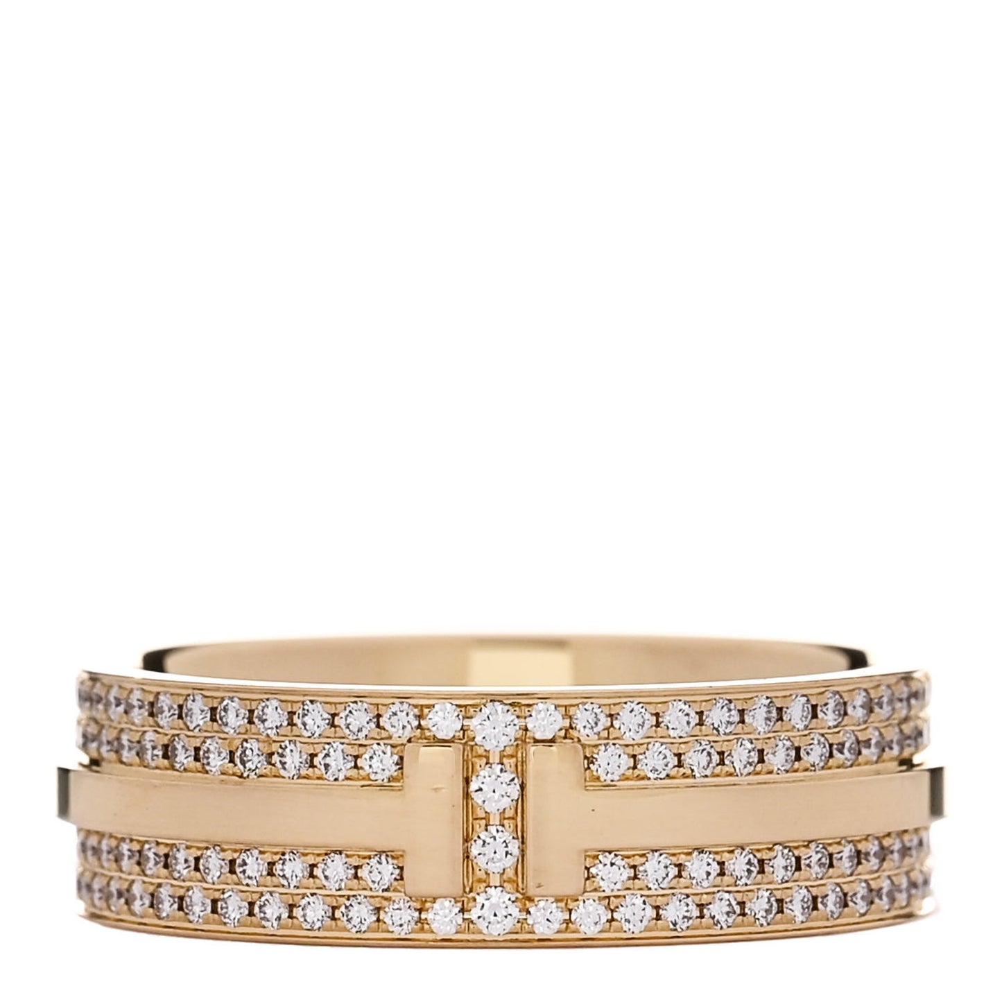 18K Yellow Gold Diamond Wide T Two Pave Ring 53 6.5