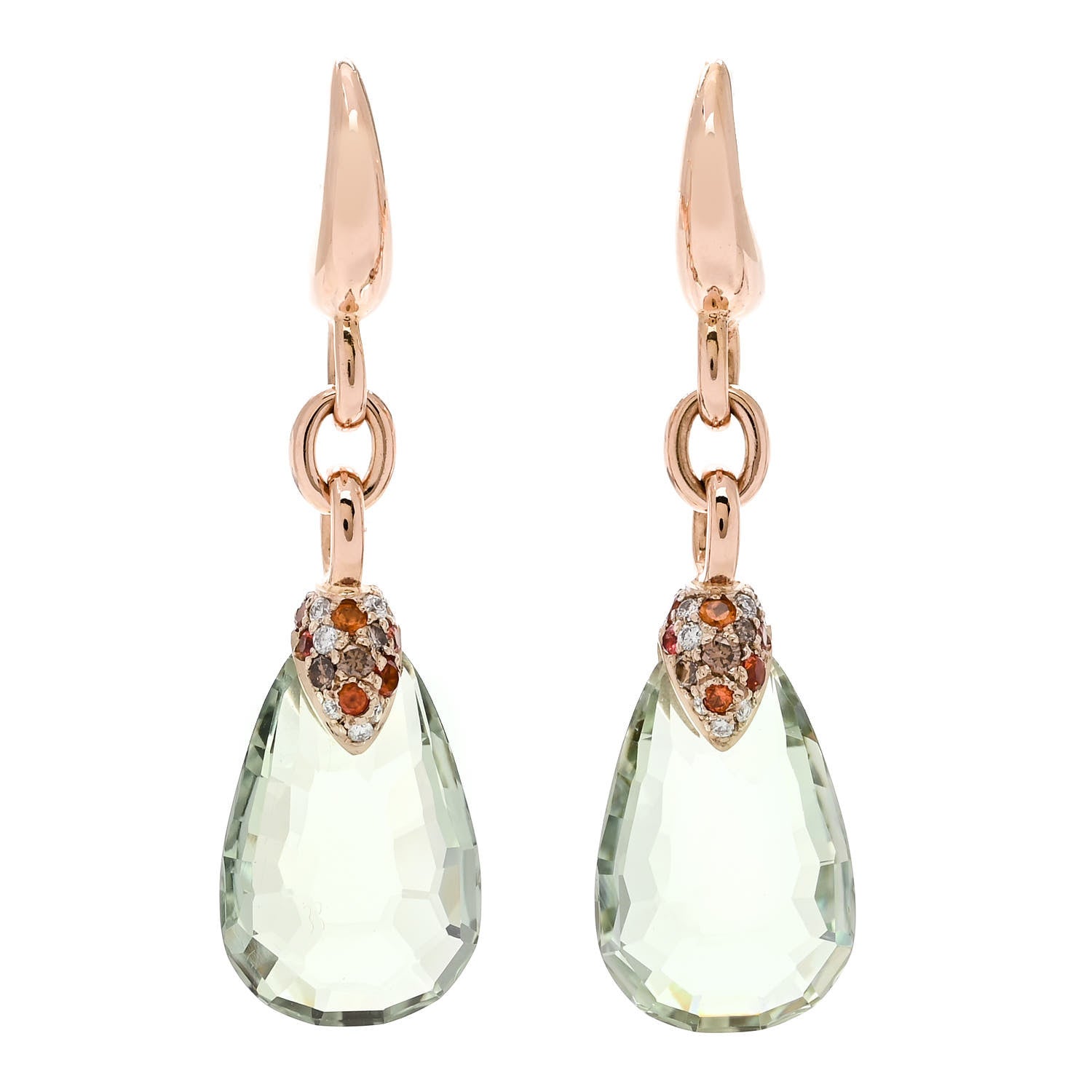 Pomellato 18K Rose Gold Diamond Brown Diamond Prasiolite Sapphire Pin Up Drop Earrings 1 of 5