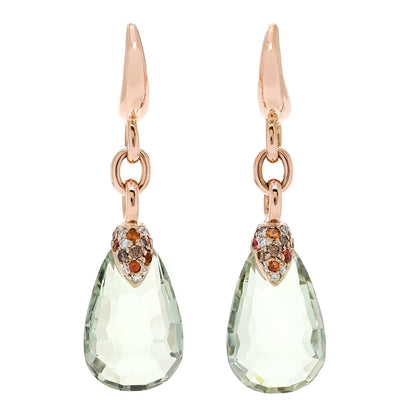 Pomellato 18K Rose Gold Diamond Brown Diamond Prasiolite Sapphire Pin Up Drop Earrings 1 of 5