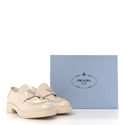 Prada Vernice Metal Triangle Logo 50mm Loafers 39.5 Avorio 11 of 11