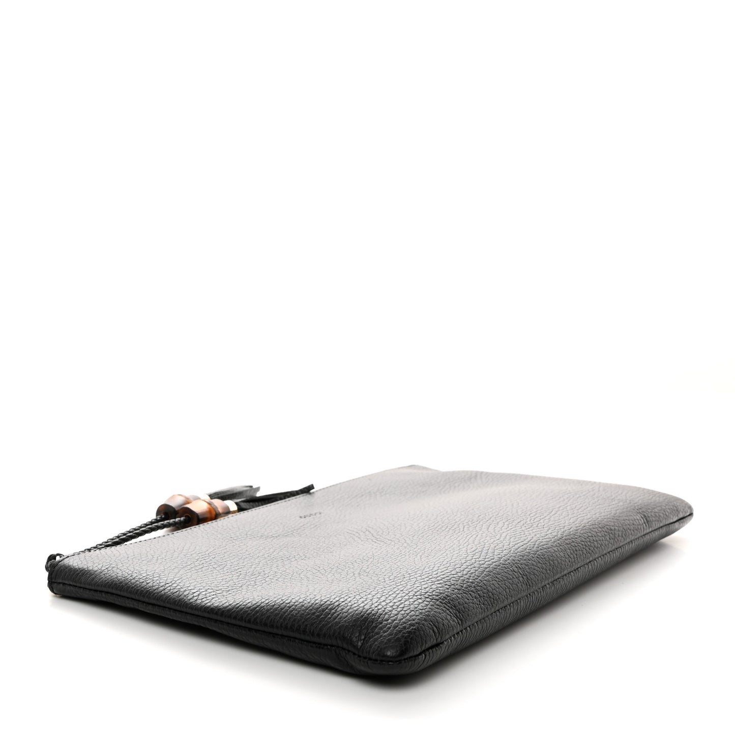 Pebbled Calfskin Large Bamboo Clutch Black