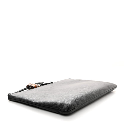 Gucci Pebbled Calfskin Large Bamboo Clutch Black 4 of 8