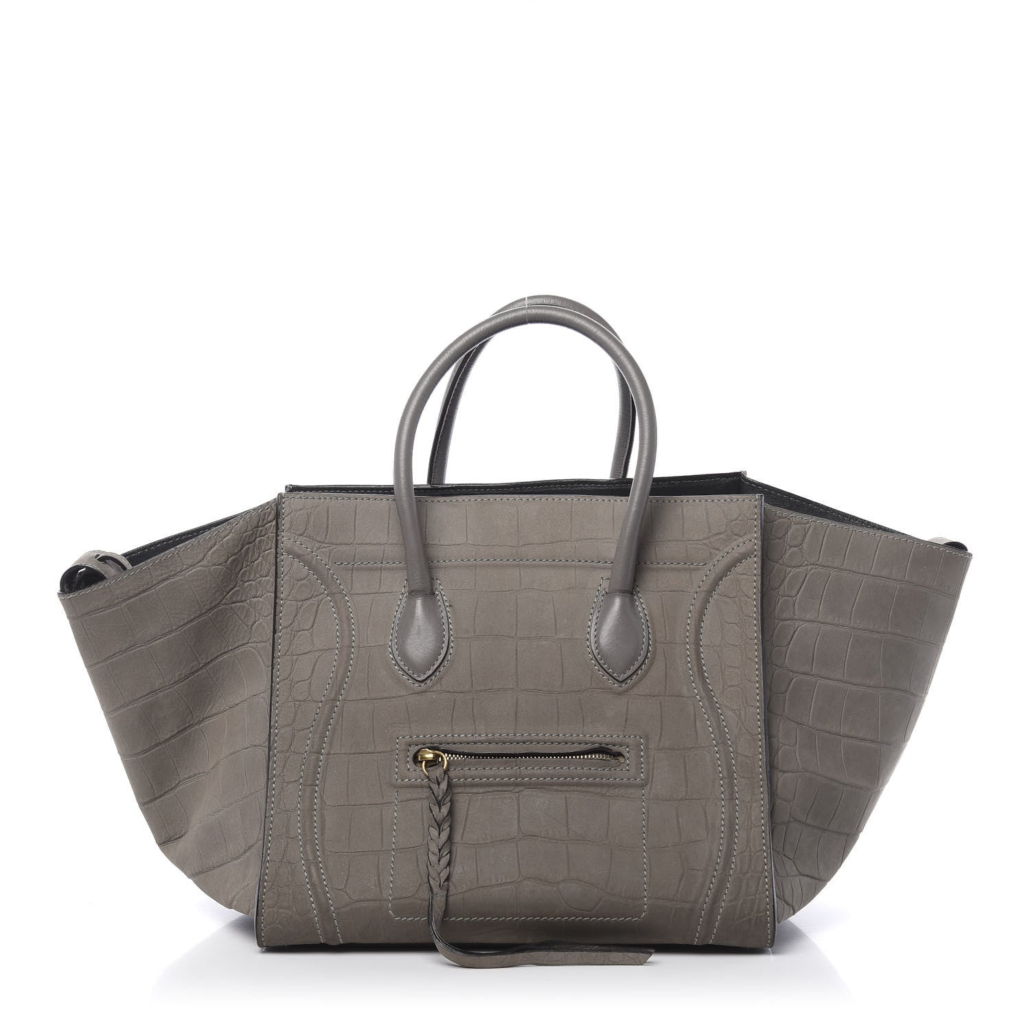 Celine Crocodile Embossed Nubuck Medium Phantom Luggage Grey 1 of 17