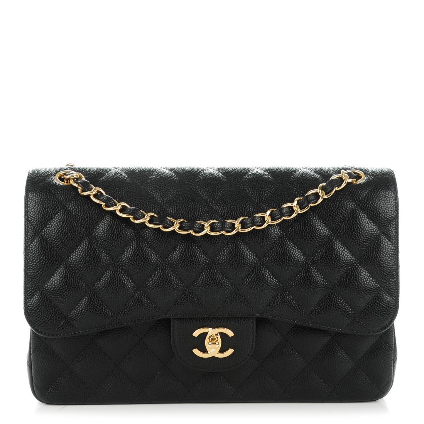 Caviar Quilted Jumbo Double Flap Black