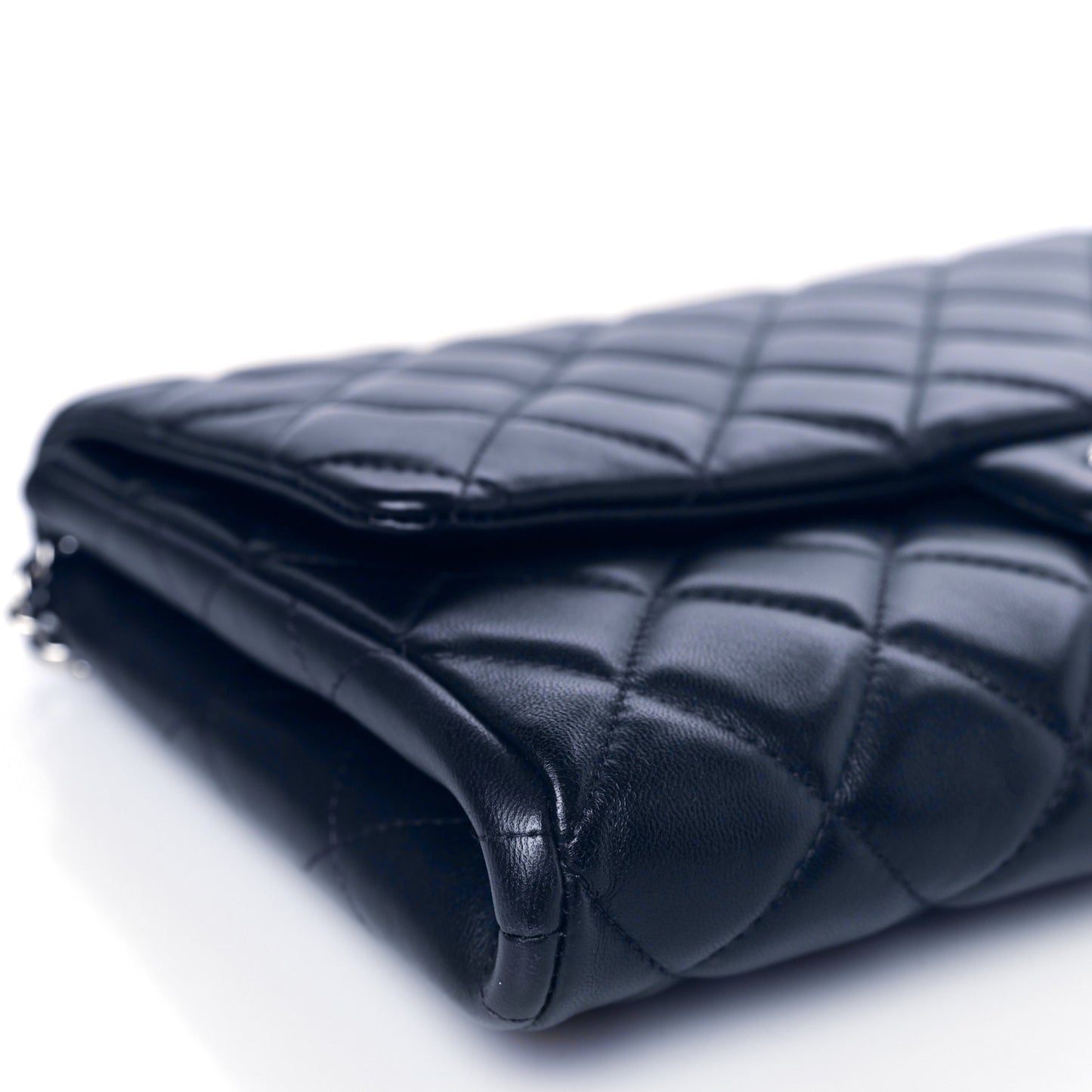Lambskin Quilted Clutch with Chain Flap Navy