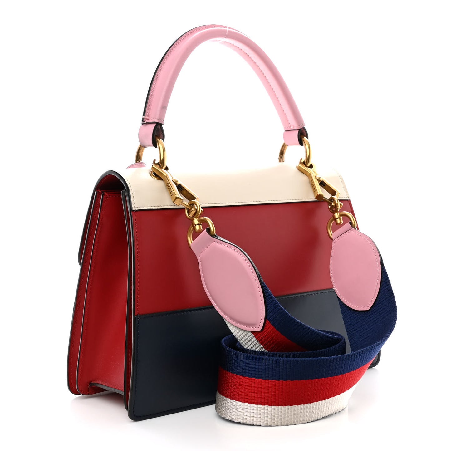 Calfskin Sylvie Web Small Queen Margaret Top Handle Bag Blue Agata Hibiscus Red Mystic White Sugar Pink