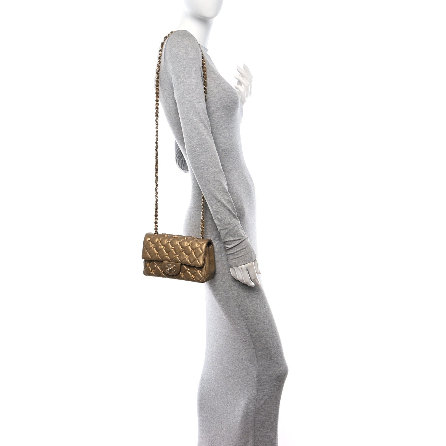 Chanel Metallic Lambskin Quilted Egyptian Amulet Mini Rectangular Flap  Gold 2 of 11