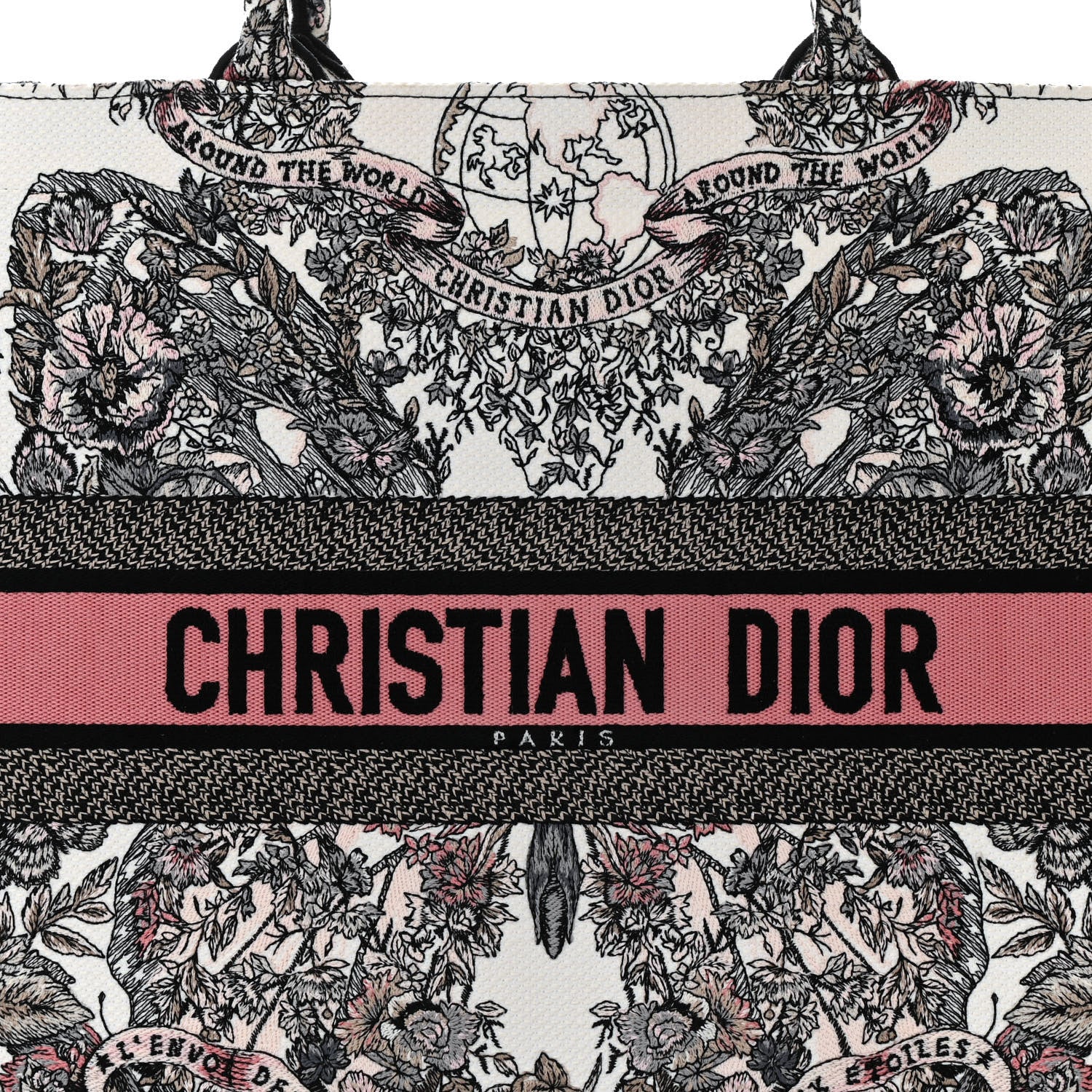 Christian Dior Canvas Embroidered Large Butterfly Around The World Book Tote White Pastel Pink 8 of 10