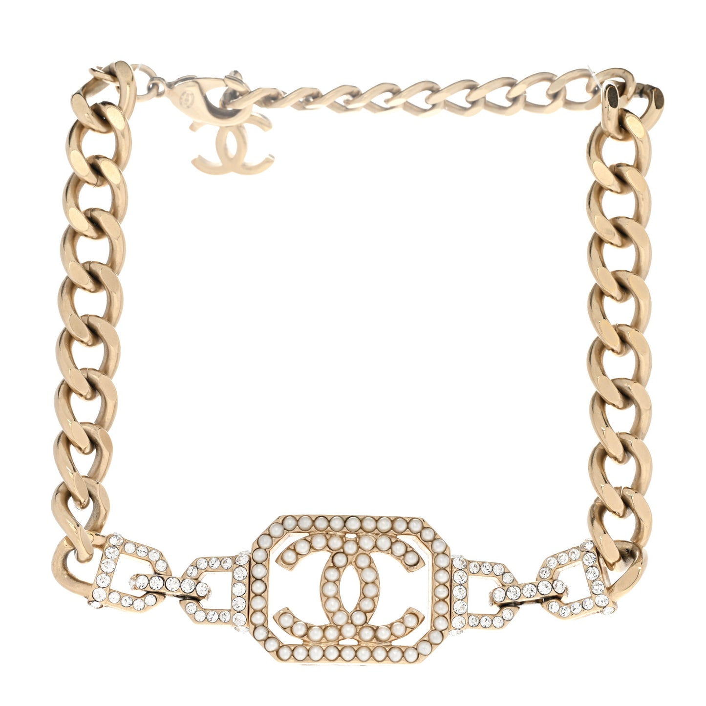Crystal Pearl CC Vendome Choker Light Gold