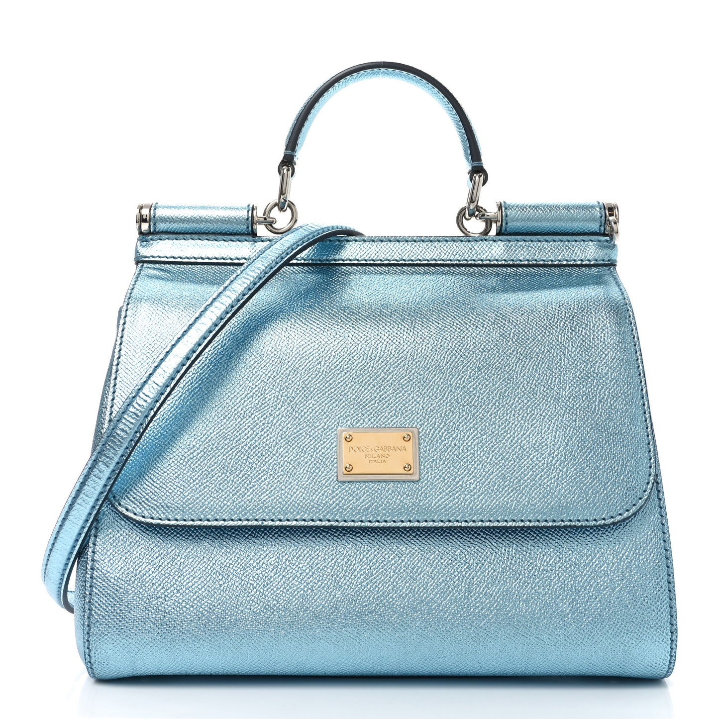 Metallic Dauphine Medium Miss Sicily Satchel Blue