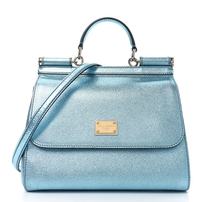 Dolce & Gabbana Metallic Dauphine Medium Miss Sicily Satchel Blue 1 of 9