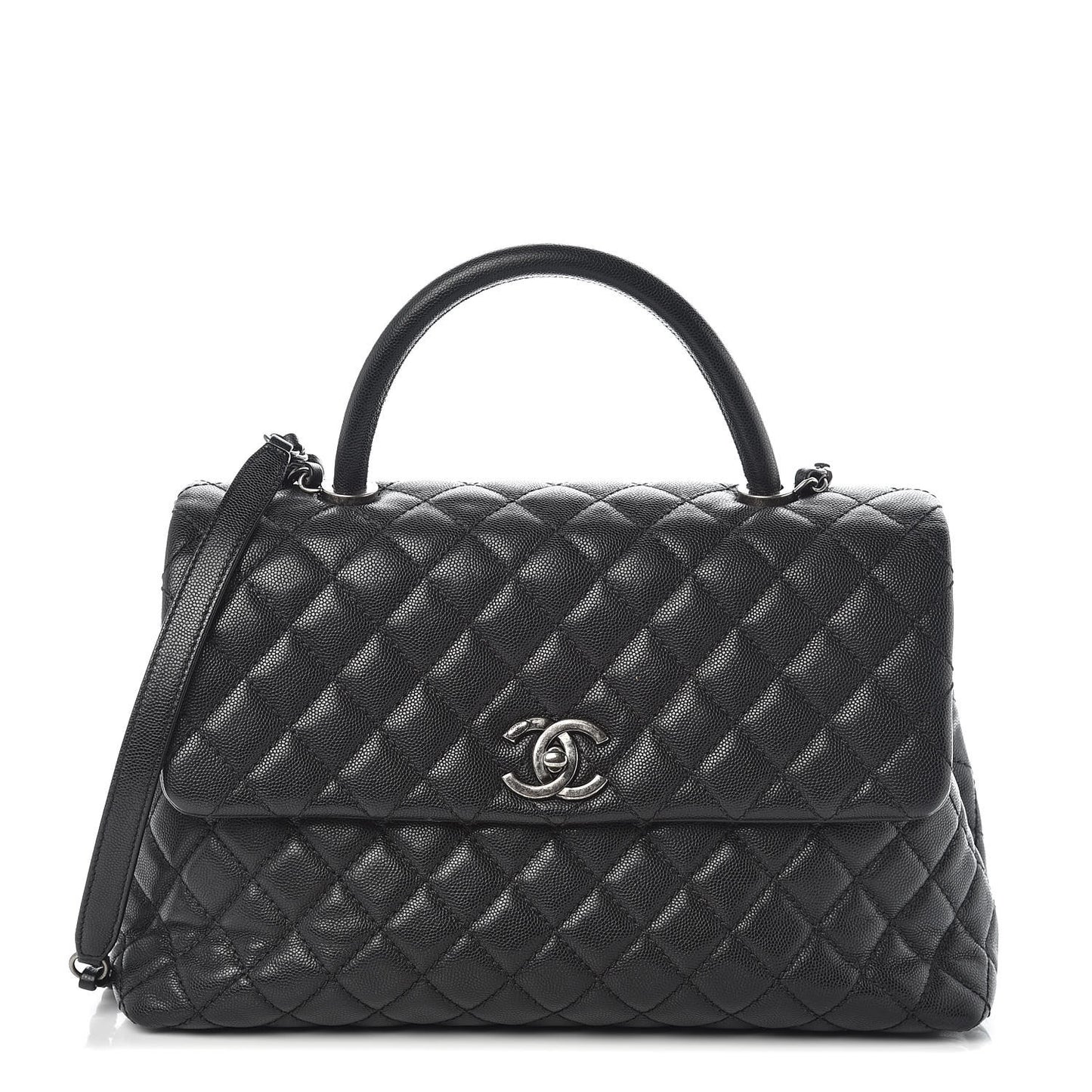 Caviar Quilted Medium Coco Handle Flap Black