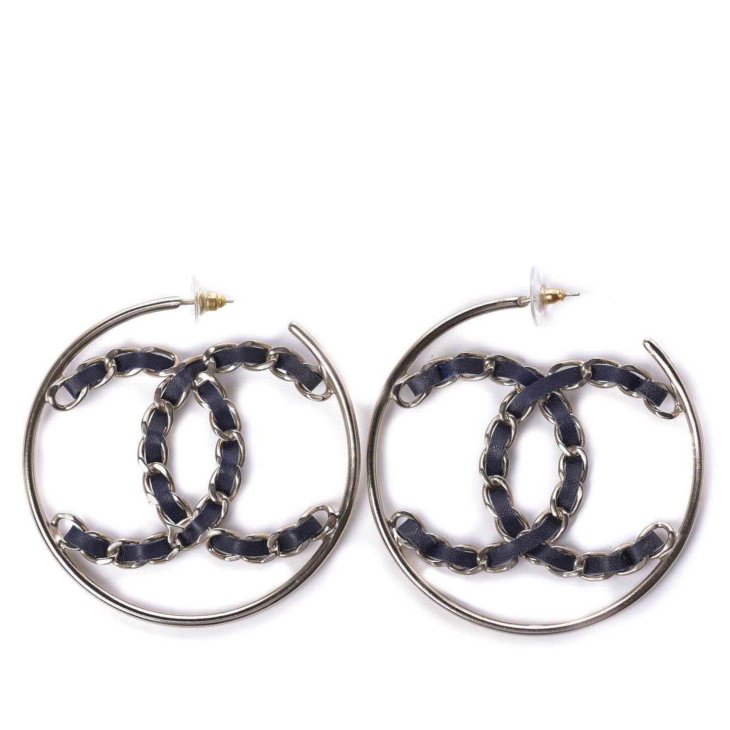 Lambskin CC Chain Hoop Earrings Black Gold