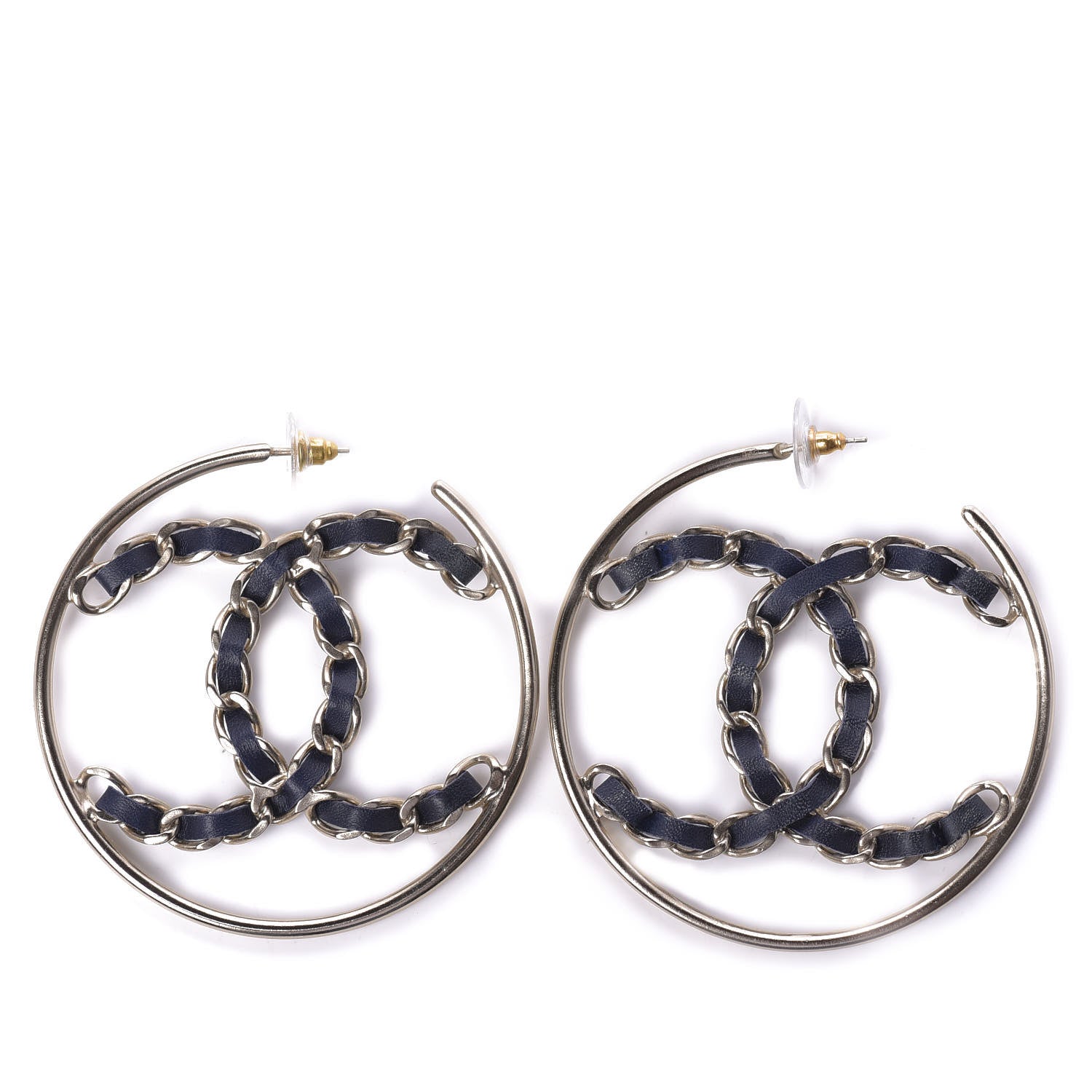 Chanel Lambskin CC Chain Hoop Earrings Black Gold 1 of 4