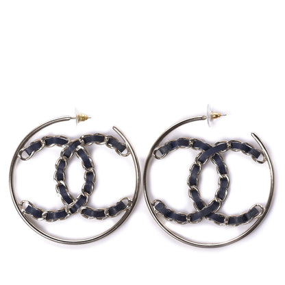 Chanel Lambskin CC Chain Hoop Earrings Black Gold 1 of 4