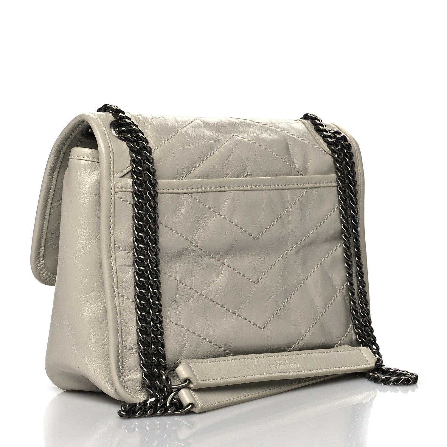 Saint Laurent Crinkled Calfskin Matelasse Monogram Baby Niki Chain Satchel Ivory 3 of 11