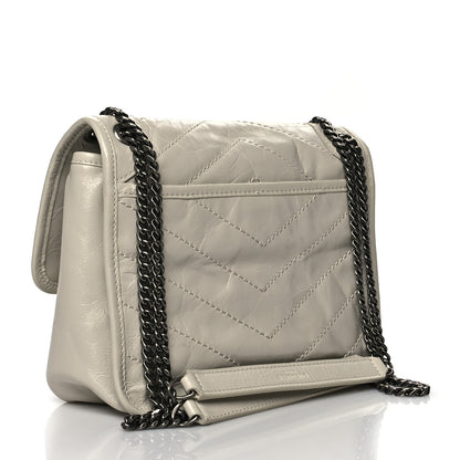 Saint Laurent Crinkled Calfskin Matelasse Monogram Baby Niki Chain Satchel Ivory 3 of 11