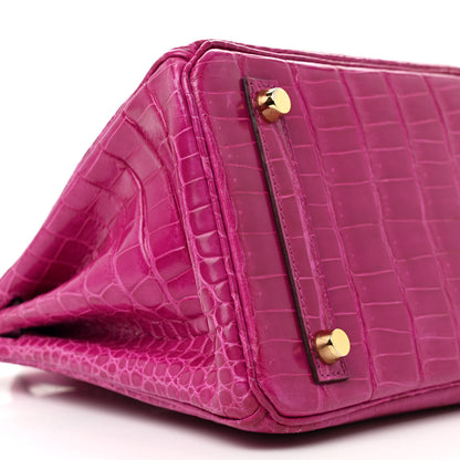Hermes Shiny Porosus Crocodile Birkin 25 Rose Scheherazade 9 of 13