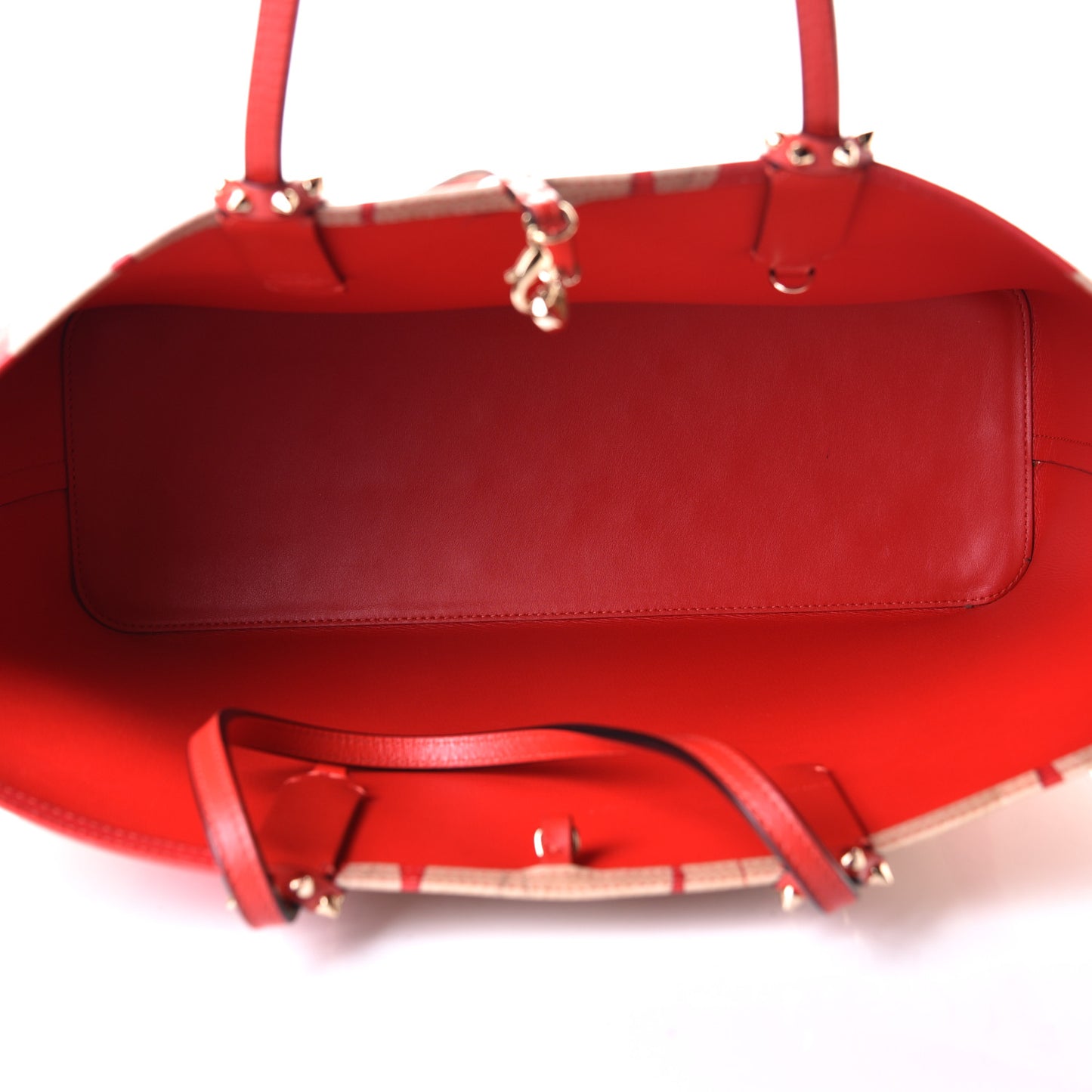 Calfskin Spikes Loubi Print East West Cabata Tote Kraft Red