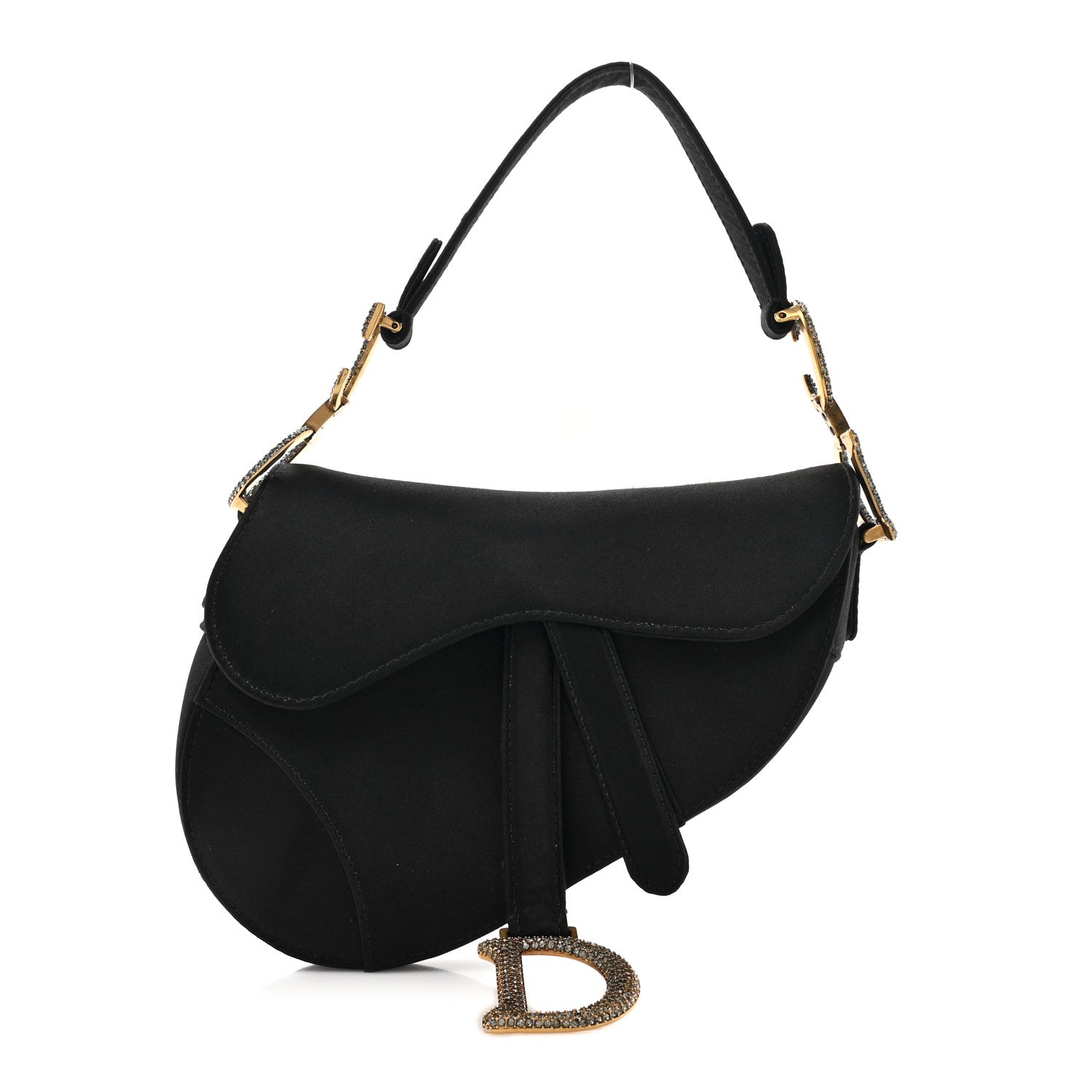 Christian Dior Satin Crystal Mini Saddle Bag Black 1 of 10