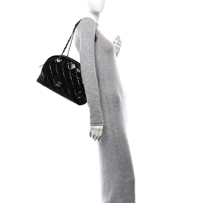 Chanel Shiny Crumpled Calfskin Quilted Large Bowling Bag Black 2 of 11