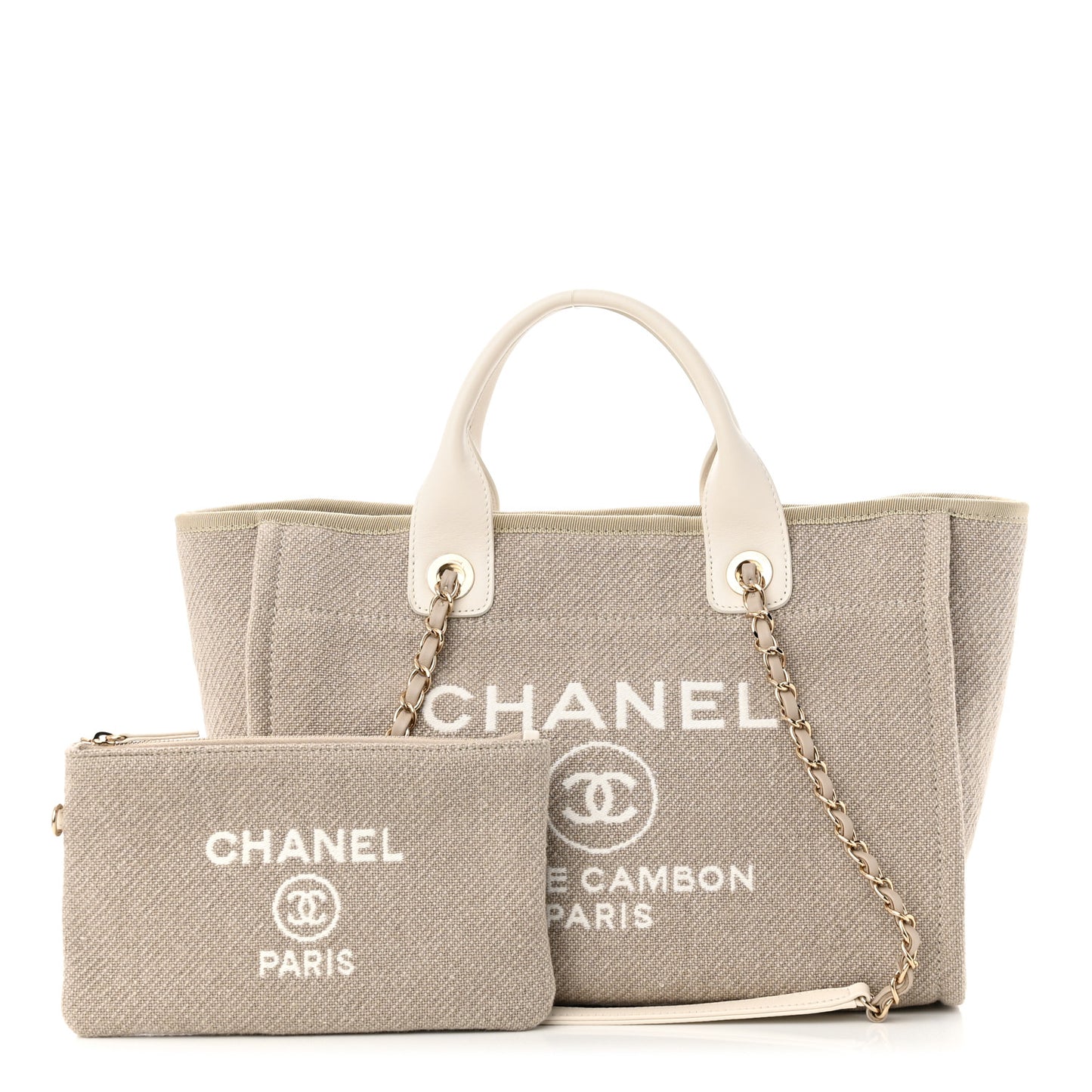 Mixed Fibers Calfskin Small Deauville Tote Beige White