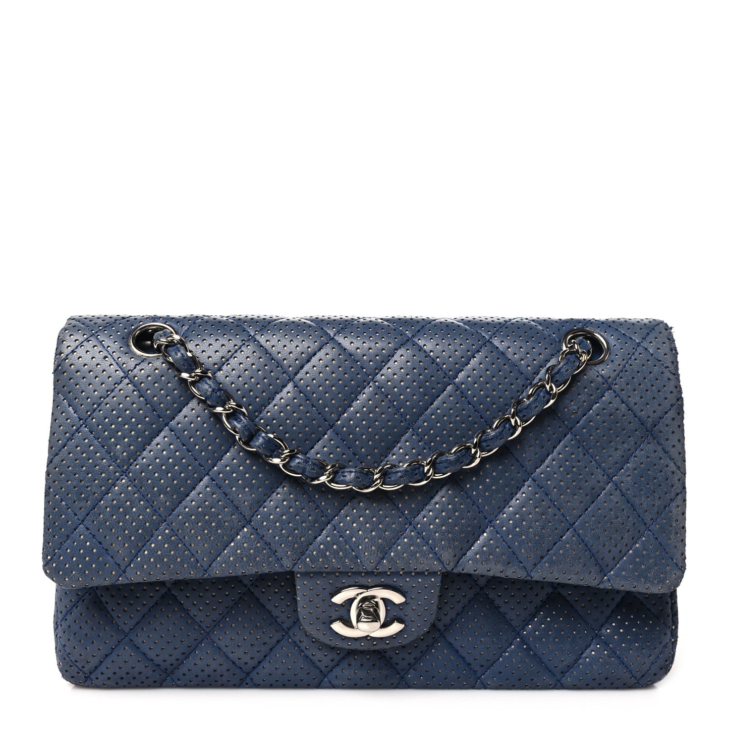 Lambskin Perforated Medium Double Flap Blue