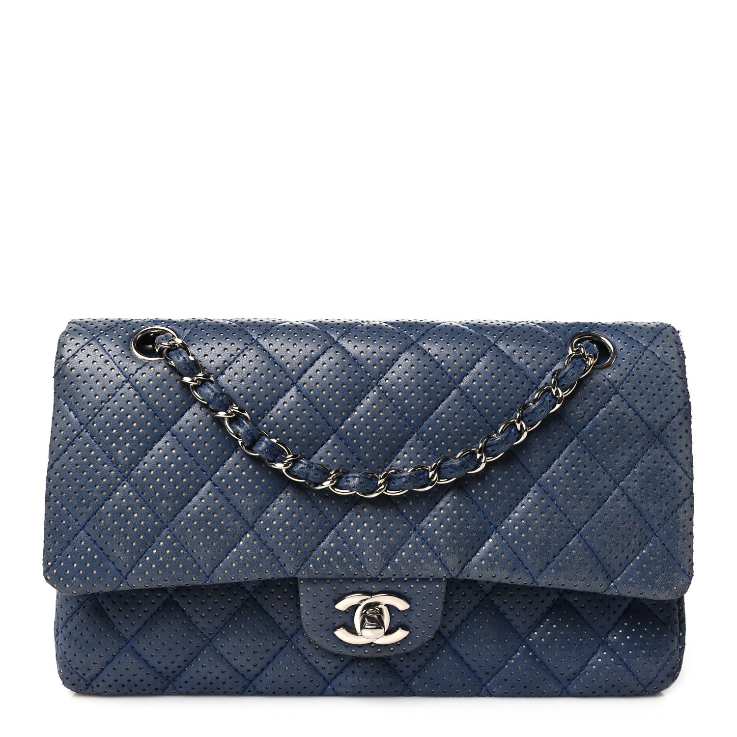 Chanel Lambskin Perforated Medium Double Flap Blue 1 of 14
