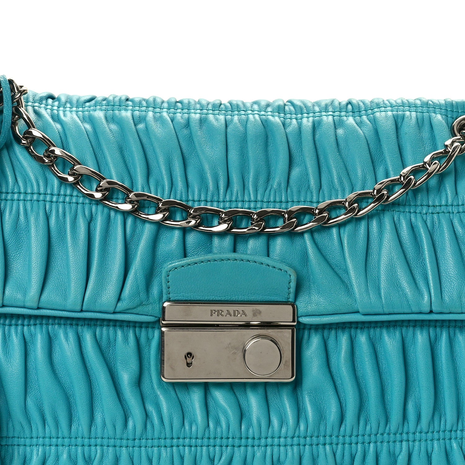 Prada Nappa Gaufre Medium Sound Flap Shoulder Bag Turchese 7 of 10