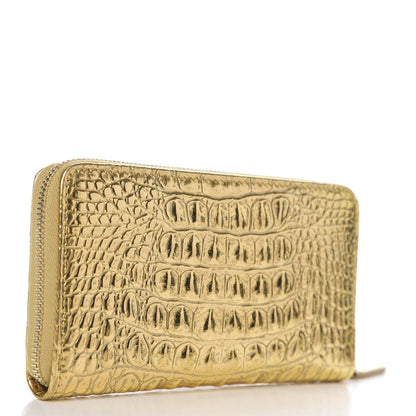 Chanel Metallic Calfskin Crocodile Embossed Small Zip Wallet Gold 2 of 8