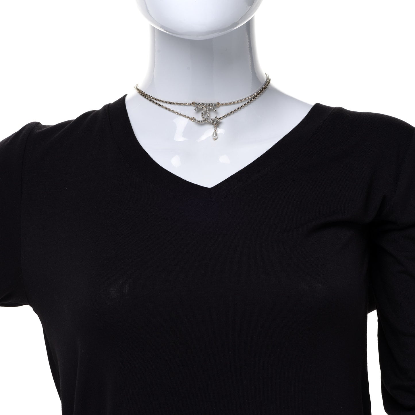 Pearl Crystal CC Star Choker Necklace Gold