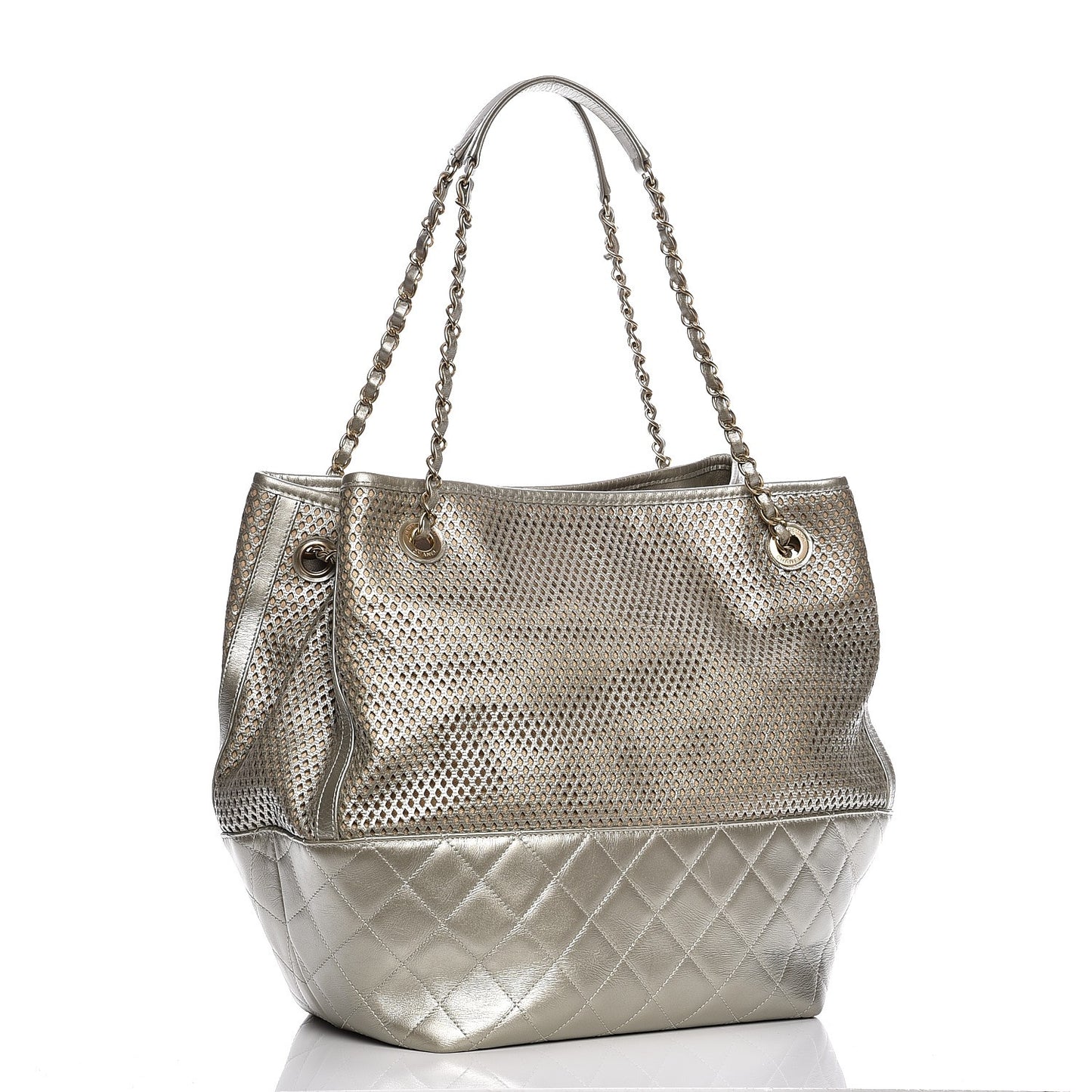 Calfskin Perforated Up In The Air North South Tote Gold