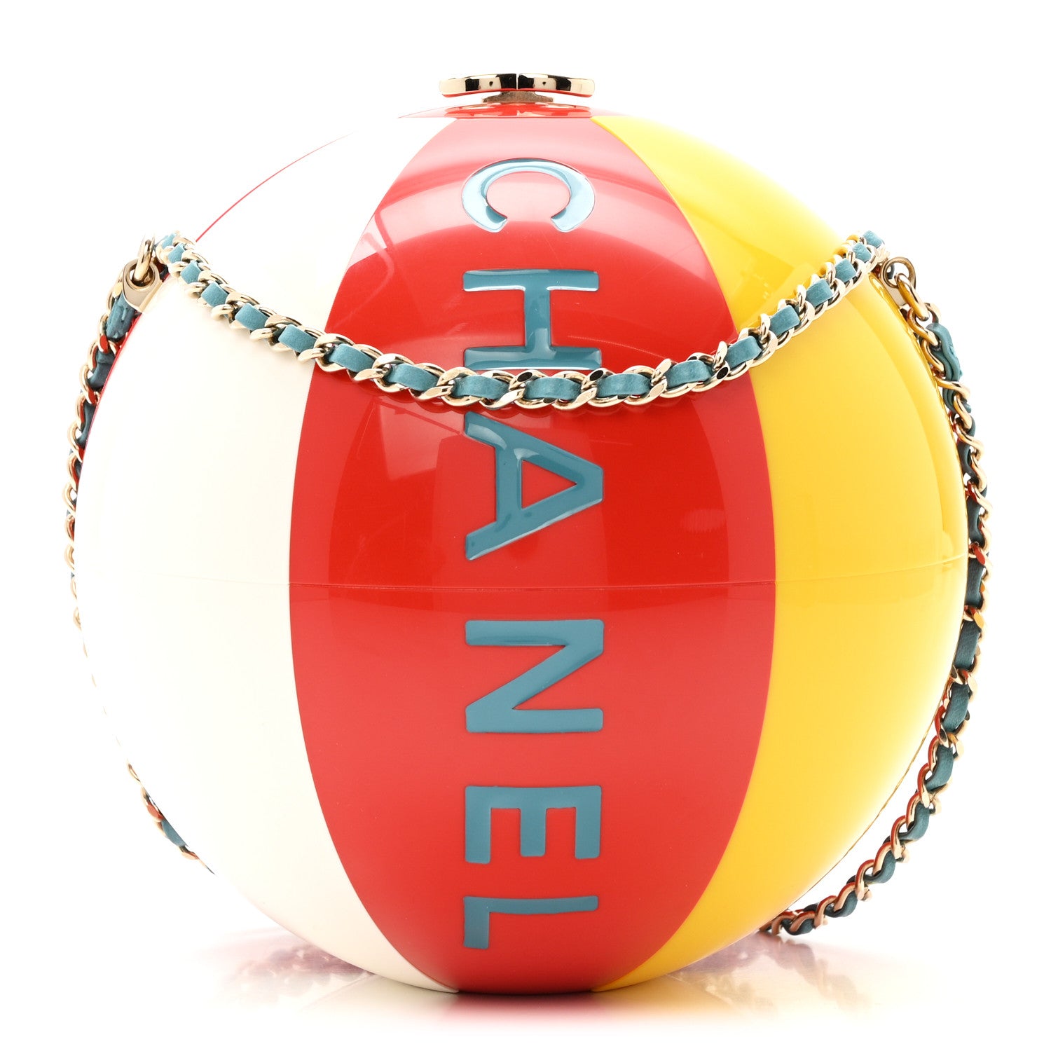 Chanel Plexiglass Coco Beach Ball Minaudiere Clutch Red White Yellow Blue 1 of 8