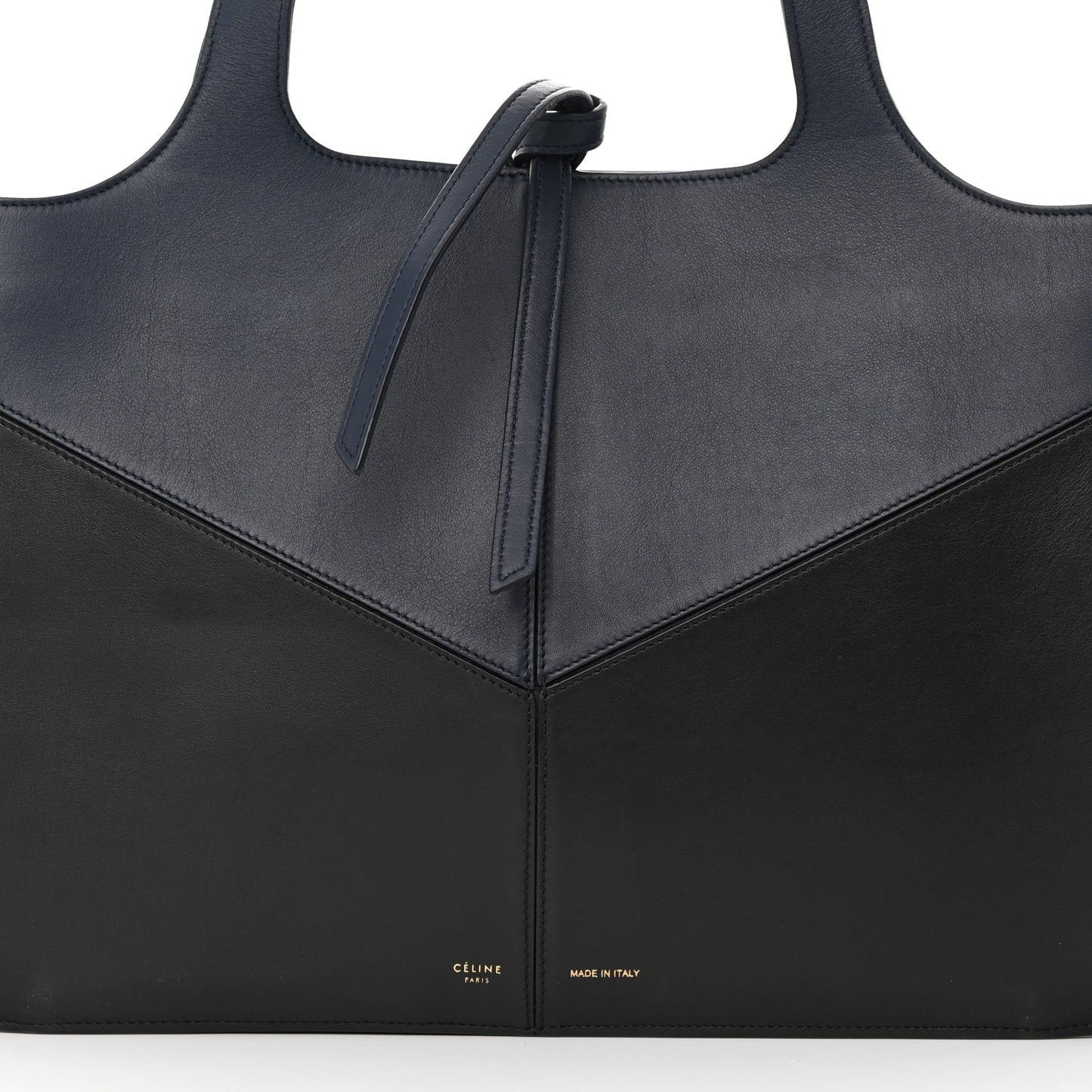 Smooth Calfskin Bi-Color Medium Tri-Fold Bag Black Dark Sea