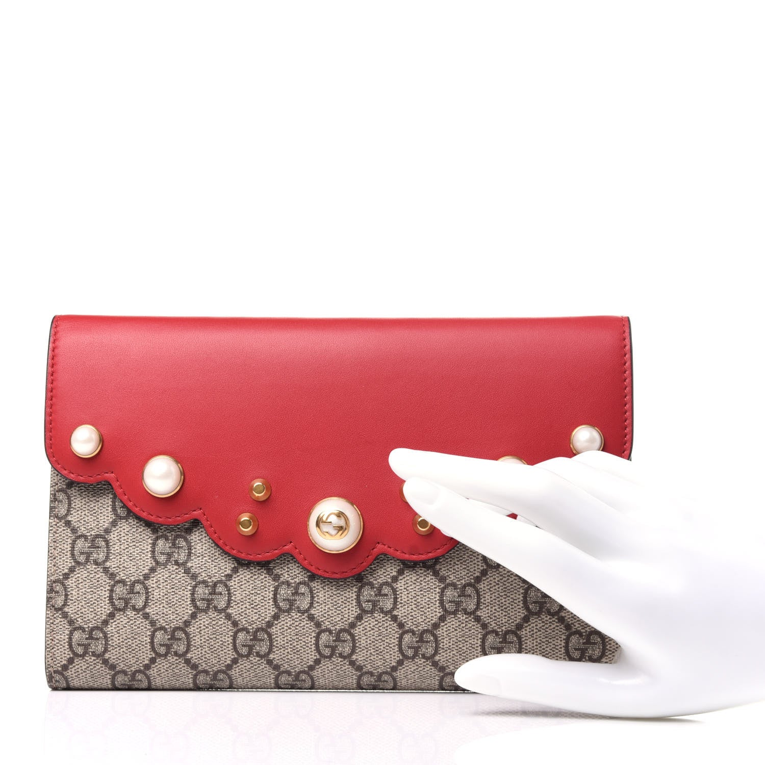 Gucci GG Supreme Monogram Mini Peony Pearly Clutch Red 2 of 10