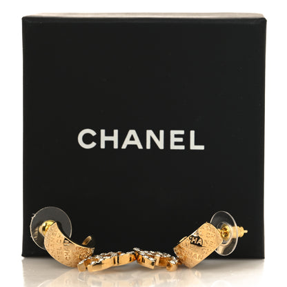 Chanel Metal Crystal CC Logo Hoop Drop Earrings Gold 5 of 5