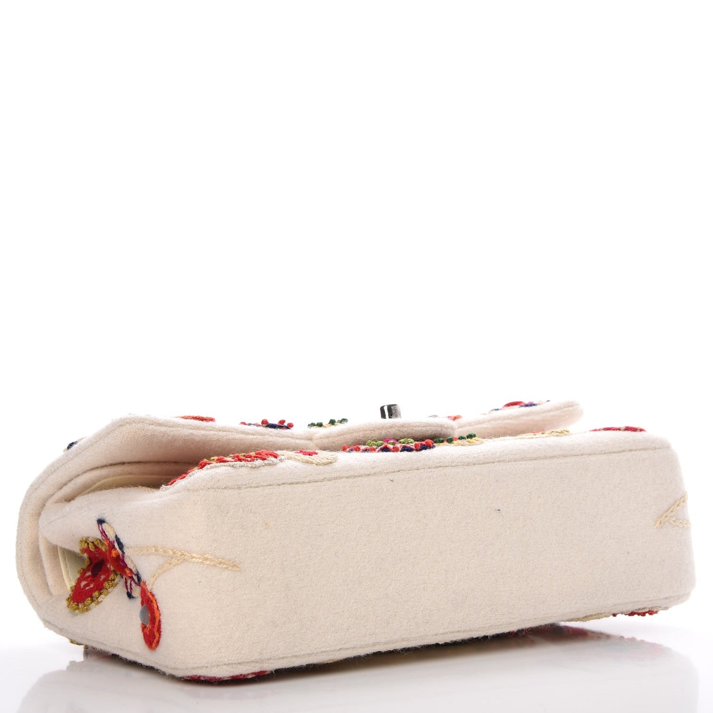 Felt Flower Embroidered Small Double Flap Ivory Multicolor
