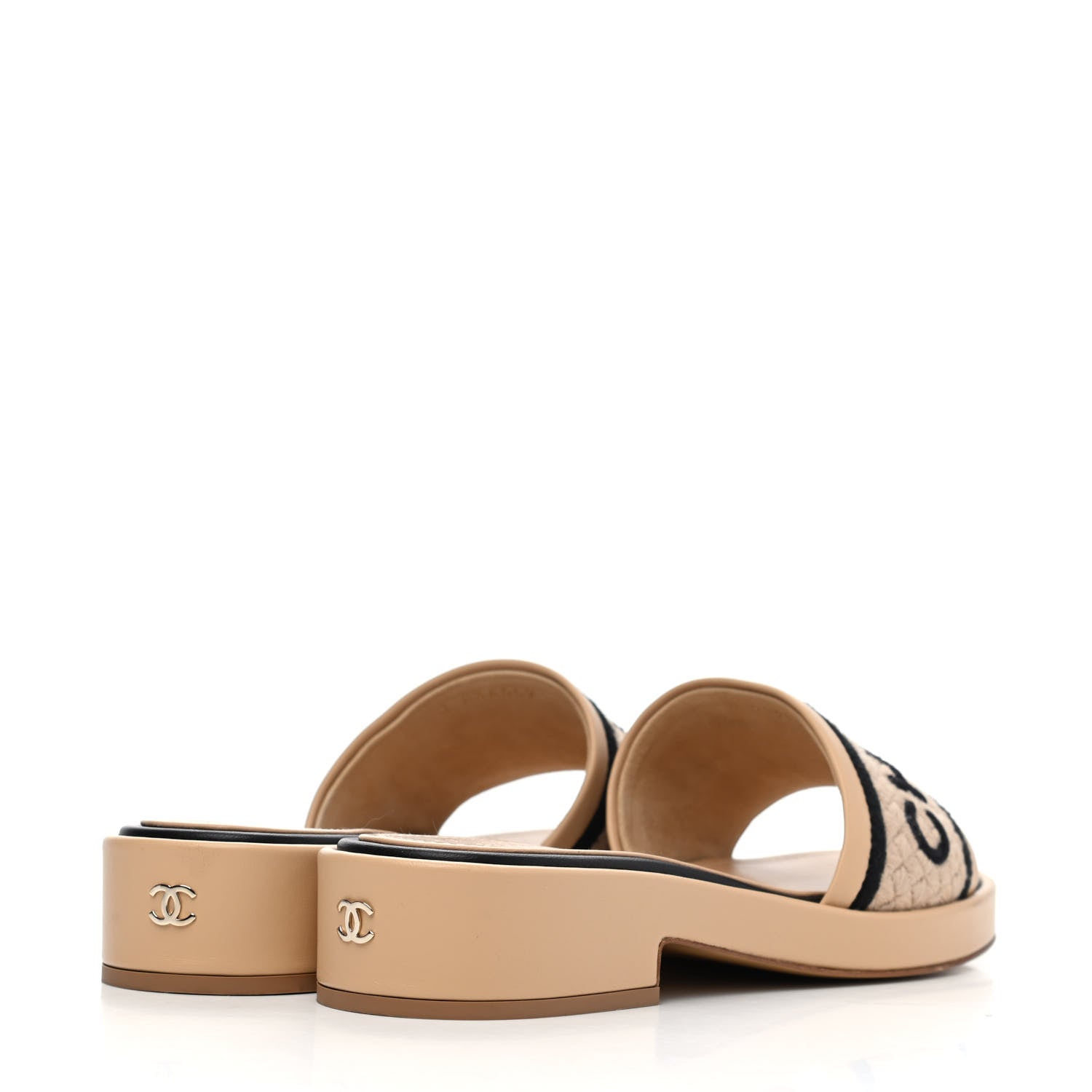 Chanel Lambskin Embroidered Logo Mules 41 Beige Black 3 of 4